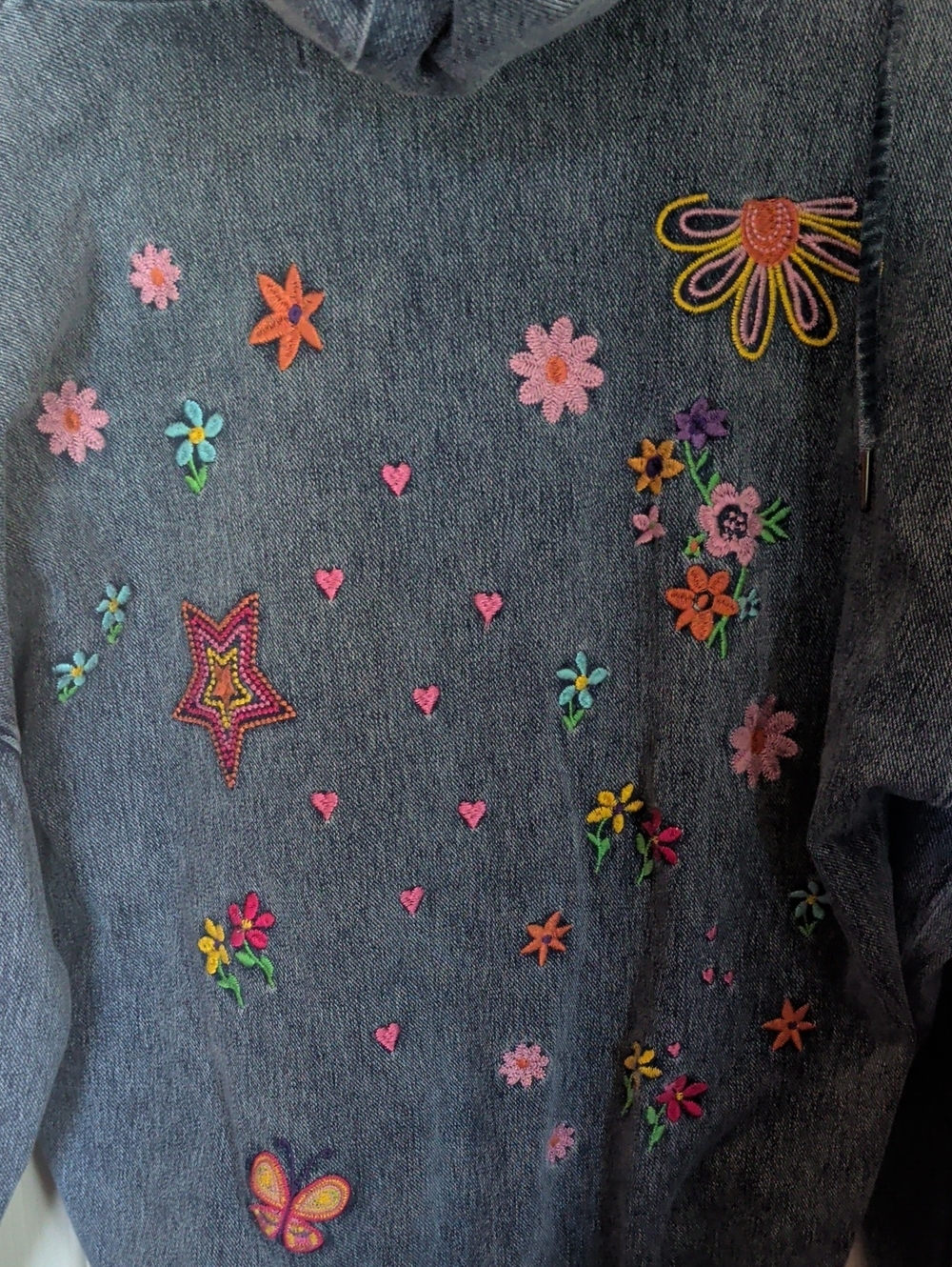 🌸💛Billy T  Embroidered Denim Zip-Up Hoodie Jacket - Picture 10 of 11